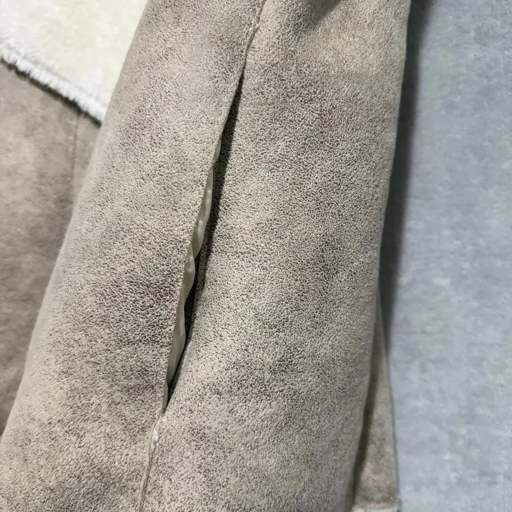 Dynamite Faux Suede Sherpa Vest Beige Waterfall Open Front XS-S Womens - Picture 7 of 9